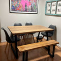 KIT #3 // Mesa V + 4 sillas Tulip + 1 banca (Para 4-6 personas) (160 x 90cms)