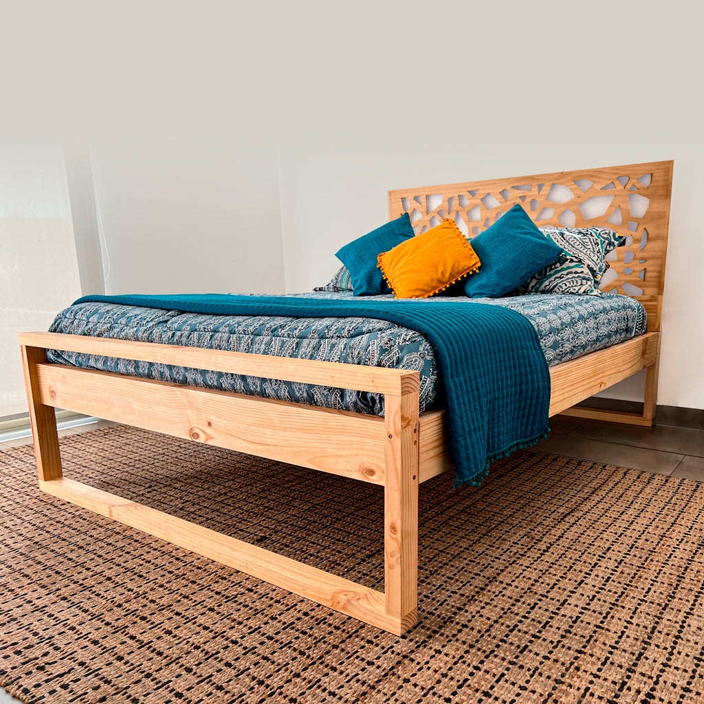 Base de cama modelo Clásico + Respaldo modelo Artewood Mosaico