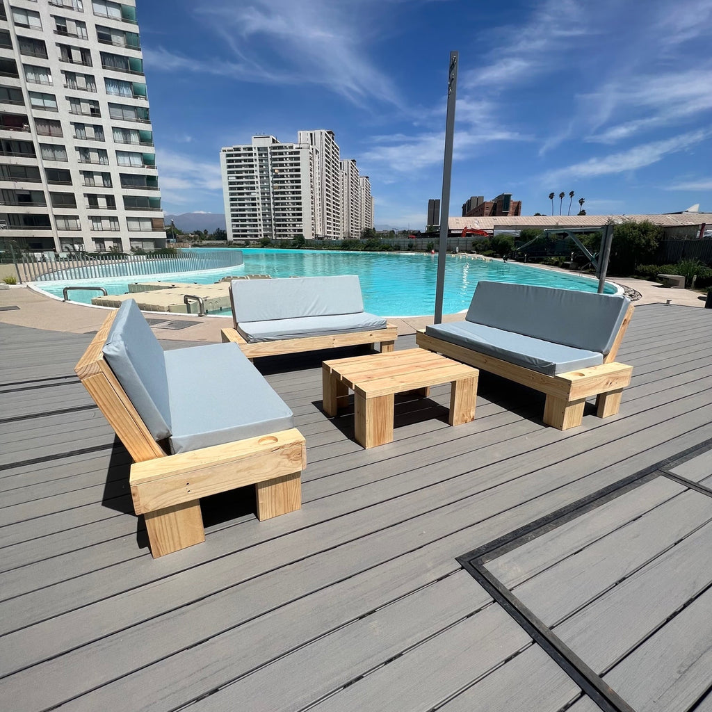 Juego de terraza 120cms // 3 sillones + Mesa de centro // Producto exclusivo Miembros VIP Promaderas