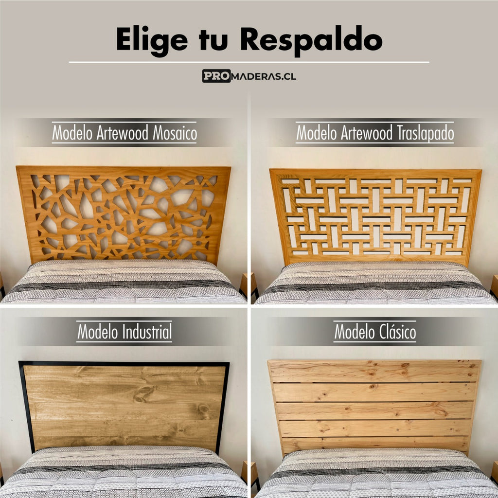 Base de cama Modelo Flotante + Respaldo modelo Artewood