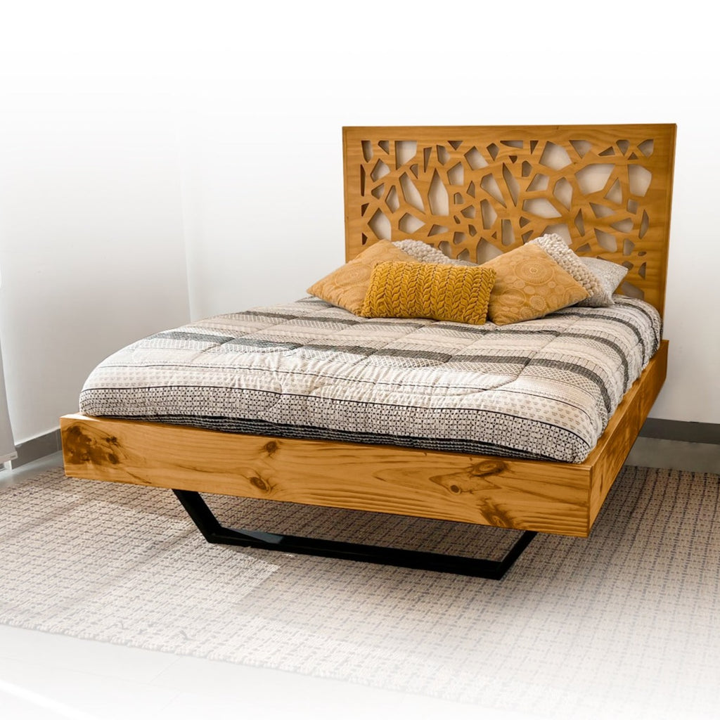 Kit de Base de cama Flotante + Respaldo Artewood Mosaico (2 plazas)