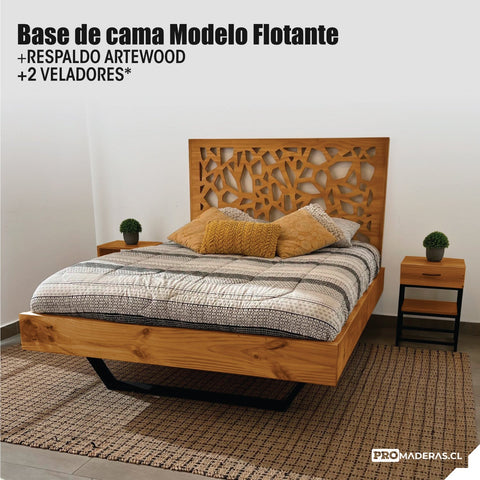 Kit de Base de cama + respaldo artewood mosaico+ 2 veladores (2 plazas) // Oferta Miembros VIP