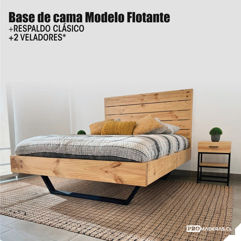 Base de cama Modelo Flotante + Respaldo modelo Clásico +2 veladores