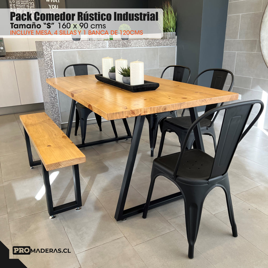 Comedor industrial con 4 sillas y 1 banca